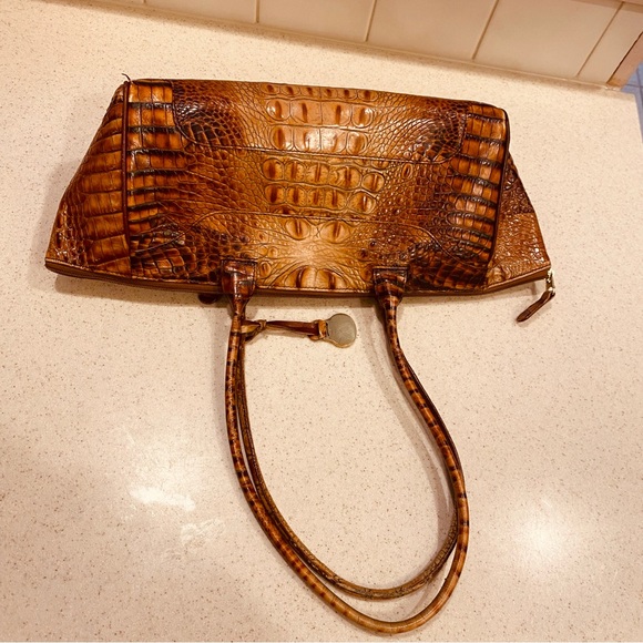 Brahmin Melbourne Baguette Croc Pecan brown Shoulder Handbag Bag - Picture 5 of 15